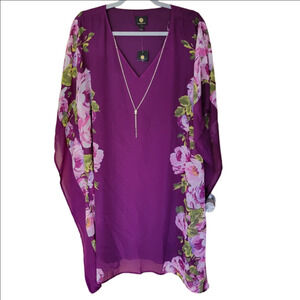 JM Collection Purple Floral Poncho Sleeve Dress XL NWT | Cruise Resort